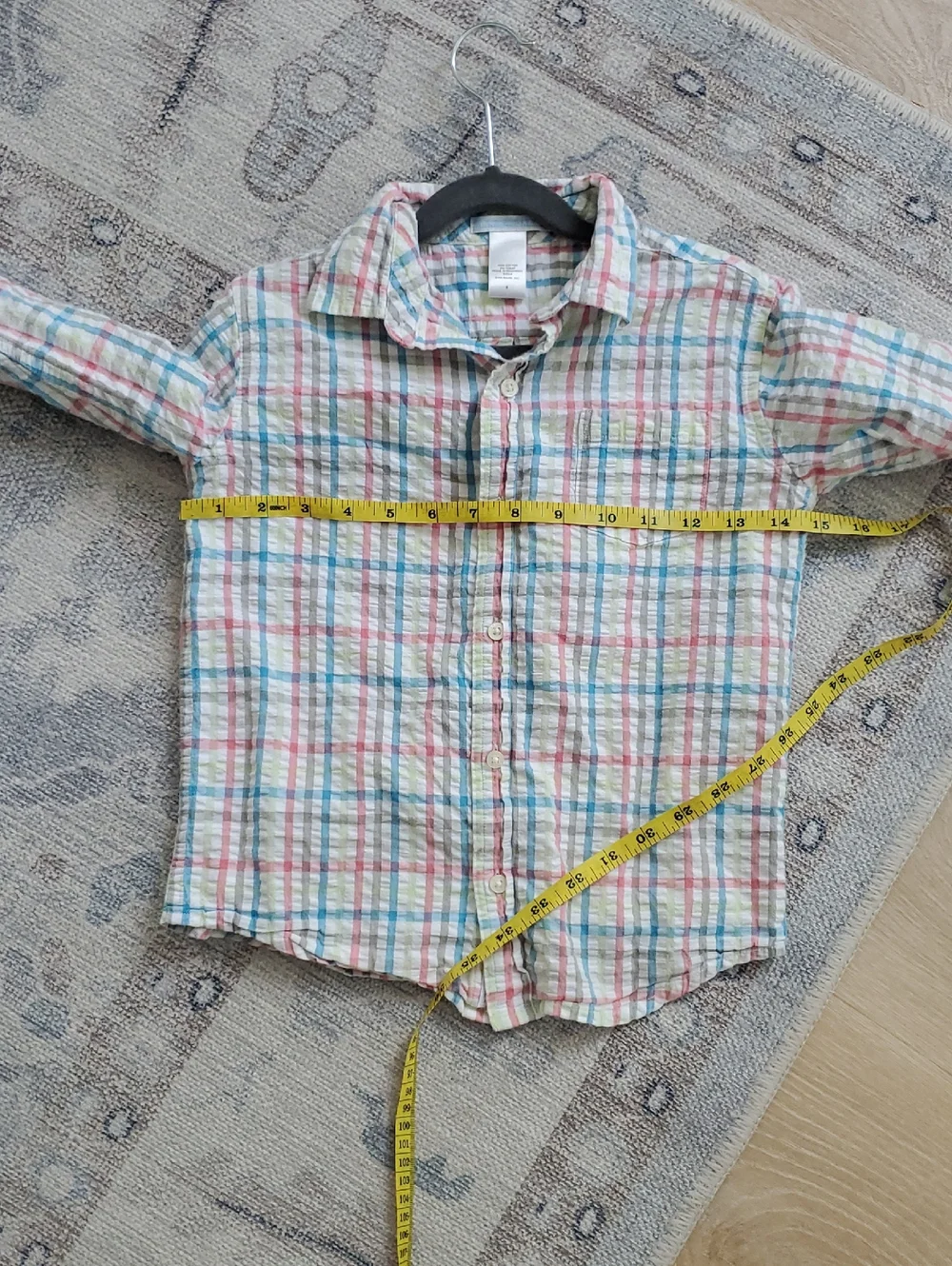 Janie and Jack Boys Seersucker Pastel Plaid Button Up Cotton Shirt Sz6